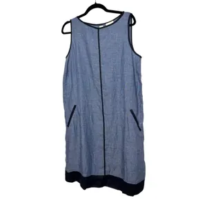 J. Jill Love Linen Denim Chambray Navy Trim Shift Dress Medium Tall NEW thumbnail 2