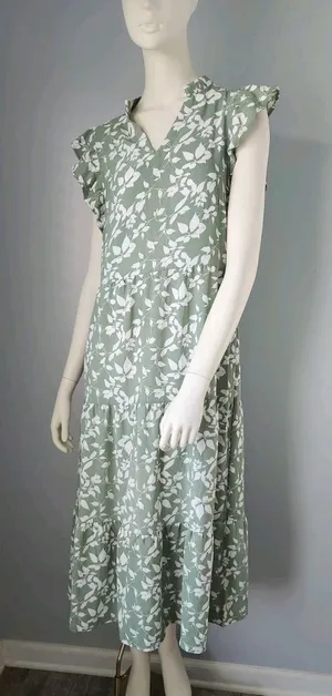 NWT Floral Midi Dress Stretch Pocket Ruffle Sleeve Flowy Boho Cottagecore MEDIUM thumbnail 1
