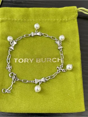 NWOT Tory Burch Silver Bow and Pearl Charm Bracelet thumbnail 3