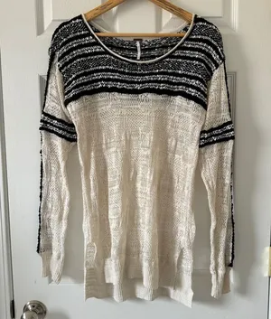 Free People Linen Knit Pullover‎ Sweater Size Large Lightweight Boho Miles Away thumbnail 1
