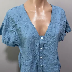 Madewell Eyelet Button-Front V-Neck Mini Dress Large Blue thumbnail 8