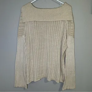 J. Crew neutral relaxed cotton linen blend collared sweater women’s size L XL thumbnail 7