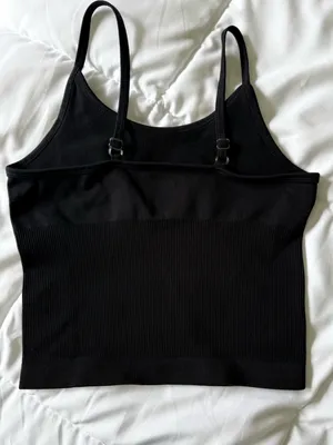 XS Black Fitted Crop Tank Top w/ Adjustable Straps thumbnail 2