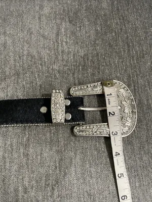 Western Leather Black Calf Hair Studded Rhinestone Embellished Statement Belt thumbnail 3