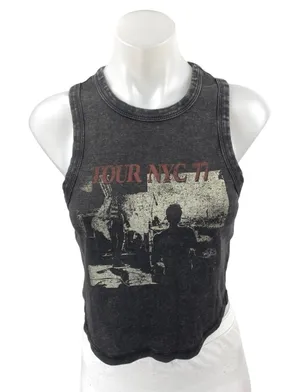 Garage Womens Black Tour NYC 77 Graphic Print Crew Neck Tank Crop Top Size M thumbnail 1