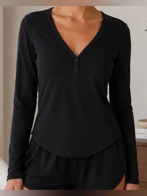 Athleta Wind Down Sleep Top - Women's Black Long Sleeve Henley - NWT - Size XL thumbnail 1