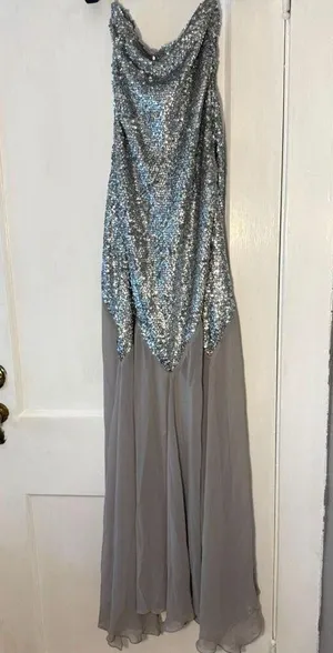 ZARA x BARBIE MATTEL Silver Sequined Tulle Long Maxi Dress Gown Size M NWT thumbnail 1