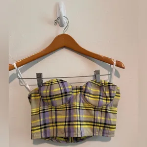 Revolve h:ours Plaid‎ Strapless Top Bustier Sz S thumbnail 2
