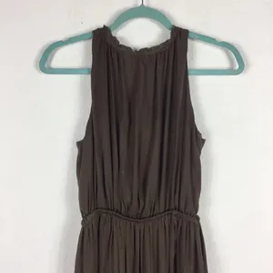 Zara Empire Waist Brown Satin Open Back Slit Maxi Dress Size XS thumbnail 5