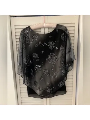 Vintage Odeon Sparkle Sheer Fluttery Top Size Large Black thumbnail 8