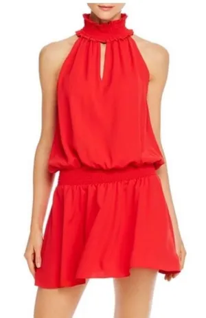 Amanda Uprichard Kimmie Red Halter Smocked Waist Mini Dress thumbnail 1