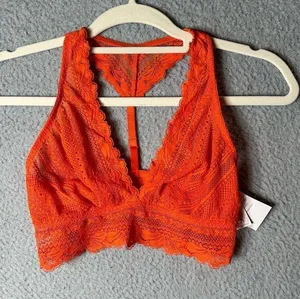 Auden Bralette Womens XS‎ Orange High Apex Adjustable Unlined Lace Racerback NEW thumbnail 1