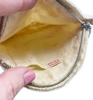 Vintage Hand Beaded Art Deco Clutch Wristlet Half Moon Shell Shape Ivory Bell thumbnail 8
