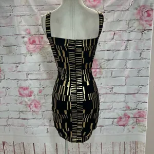 Akira Chicago Women's Sleeveless Gold & Black Weave Bandage Bodycon Mini Dress 5 thumbnail 7