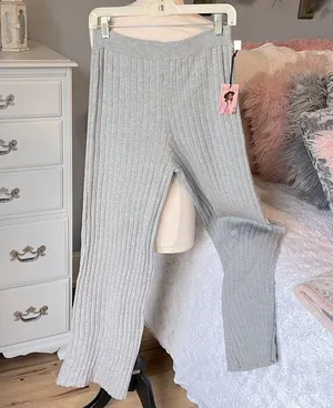 Gray Sweater Pants Comfy Ribbed New Size M thumbnail 2