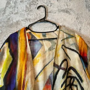 Cocoon Tao House OOAK Art‎ to Wear Open Fine Wool Lux Cardigan Size S/M thumbnail 3