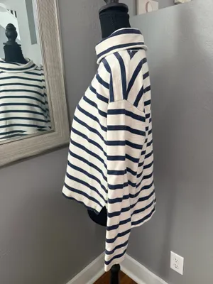J.Crew Vintage Fleece Striped Costal Nautical Turtleneck Crop Sweater Small. thumbnail 3