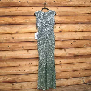 Mac Duggal 5489 Womens Green Cap SLEEVE SEQUINED HIGH SLIT GOWN thumbnail 9