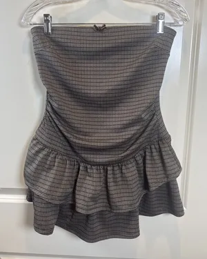 Windsor Sweet Plans Plaid Strapless Romper Large Ruched Bodice Tiered Skirt Y2K‎ thumbnail 1