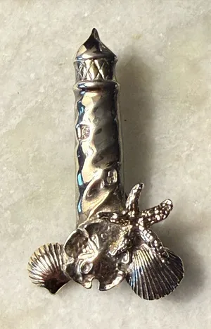 Silver Tone Nautical Lighthouse Pin with Seashell Accents thumbnail 1