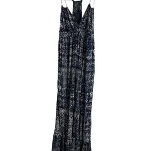 Lucky Brand John Robshaw Crochet Lace Back Maxi Dress Navy Blue White Small Boho thumbnail 2