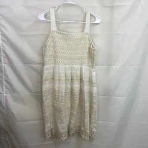 J. Jill women's cream tan embroidered‎ smocked thick strap stretch lace dress XS thumbnail 7