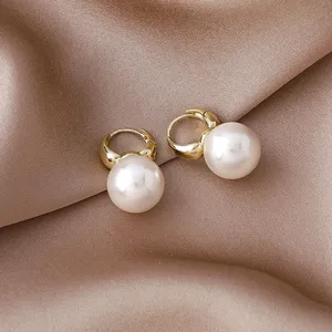 Elegant White Pearl Dangle Drop Earrings for Women thumbnail 2