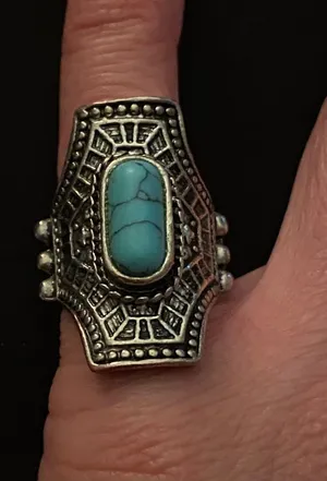 Womens Vintage Ring Size 6 Faux Turquoise Stone On Silver Ornate Rectangle thumbnail 1