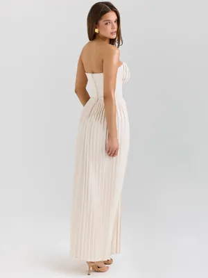 House of CB Marcella Ivory Strapless Pleated Maxi Dress in Cream L thumbnail 2
