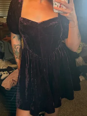 Altar'd State Velvet‎ Sweetheart Mini Dress - Dark Purple thumbnail 1