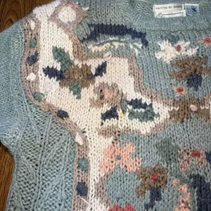 VTG 80s Extra Shenanigans Hand Knit Floral Sweater Blue Cottagecore Ramie sz 24‎ thumbnail 5