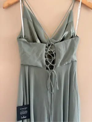 Lulus Romantically Speaking Sage Green Cowl Lace-Up Maxi Dress Size Small Formal thumbnail 13