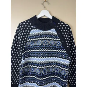 T by Talbots Fair Isle Thermolite Snap Mockneck Sweater Black/Blue Womens M NWOT thumbnail 3