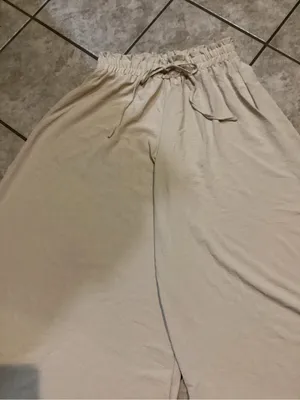 Wide Leg Drawstring Palazzo Pants in Cream Size L thumbnail 2