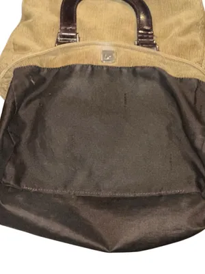 FENDI Corduroy Tote Bag with Dark Brown Leather Handles Vintage thumbnail 13