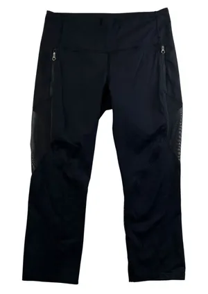 Lululemon Athletica‎ Size 10 Crop Capri Mesh Panel Leggings Black Zip Pockets thumbnail 1