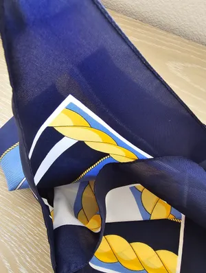 Vintage Nautical Square Scarf Gold Rope Link Navy Blue Sky Blue White 31x31​ thumbnail 5