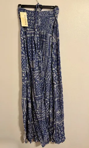 Rewind Navy Bandana Paisley Strapless Maxi Dress thumbnail 3
