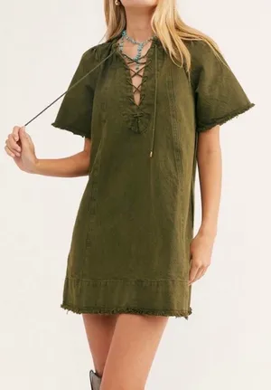 Free People When Hearts Align Green Denim Mini Dress thumbnail 1