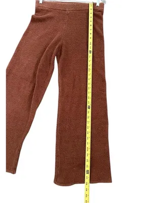 Reformation Isle Organic Cotton Brown Knit High-Waist Wide-Leg Pants M thumbnail 2