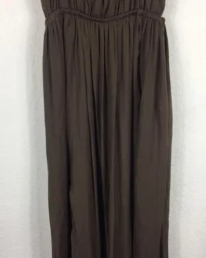 Zara Empire Waist Brown Satin Open Back Slit Maxi Dress Size XS thumbnail 9