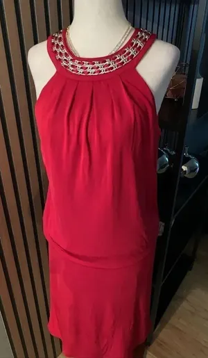 White House Black Market Dress Red Silver Trim Size S lined sexy but classy NWT thumbnail 1