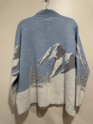 Rachel Zoe Blue White Mountain Snowy Winter Fuzzy Sweater Size 2x thumbnail 6