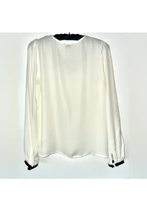Forever 21 Long sleeve black & white sheer top with attached collar thumbnail 3