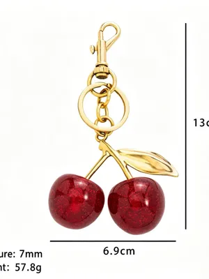 Gold Cherry Keychain Bag Charm with Red Glitter Cherries thumbnail 13