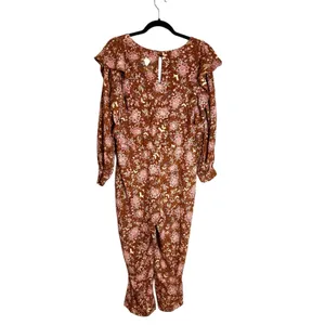 NWOT Free people lux floral jumpsuit ruffle brown‎ pink Sz S thumbnail 7