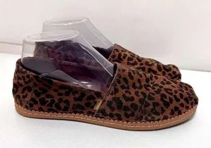 Toms Loafers Alpargata Slip On Brown Black Suede Leopard Print Flats Casual 8 thumbnail 1