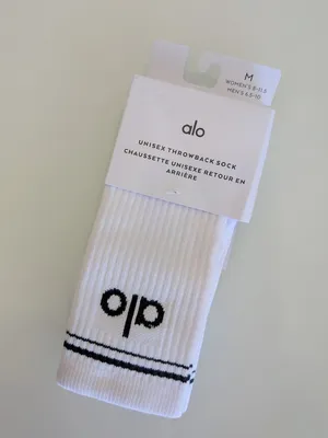 Alo Yoga Throwback Crew Socks Logo Striped White/Black Size M 1 Pair thumbnail 3