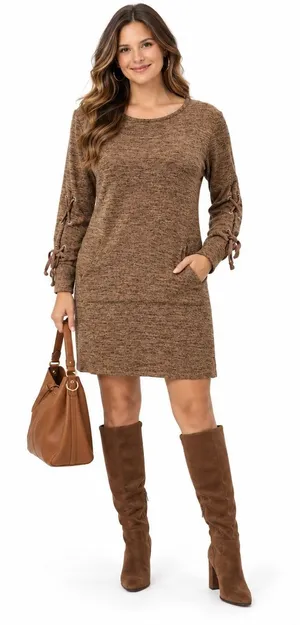 Tacera Womens Knit Sweater Dress Size Small Brown Coastal Cowgirl Fall Boho Chic thumbnail 1