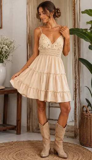 Unbranded Free People Styled Cream Lace Tiered Boho Babydoll Dress Cottagecore,S thumbnail 1